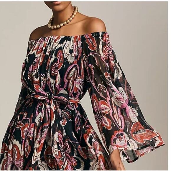 By Anthropologie Sweeping Off-The-Shoulder Maxi Dress Size XL Floral Flowy - Picture 9 of 16